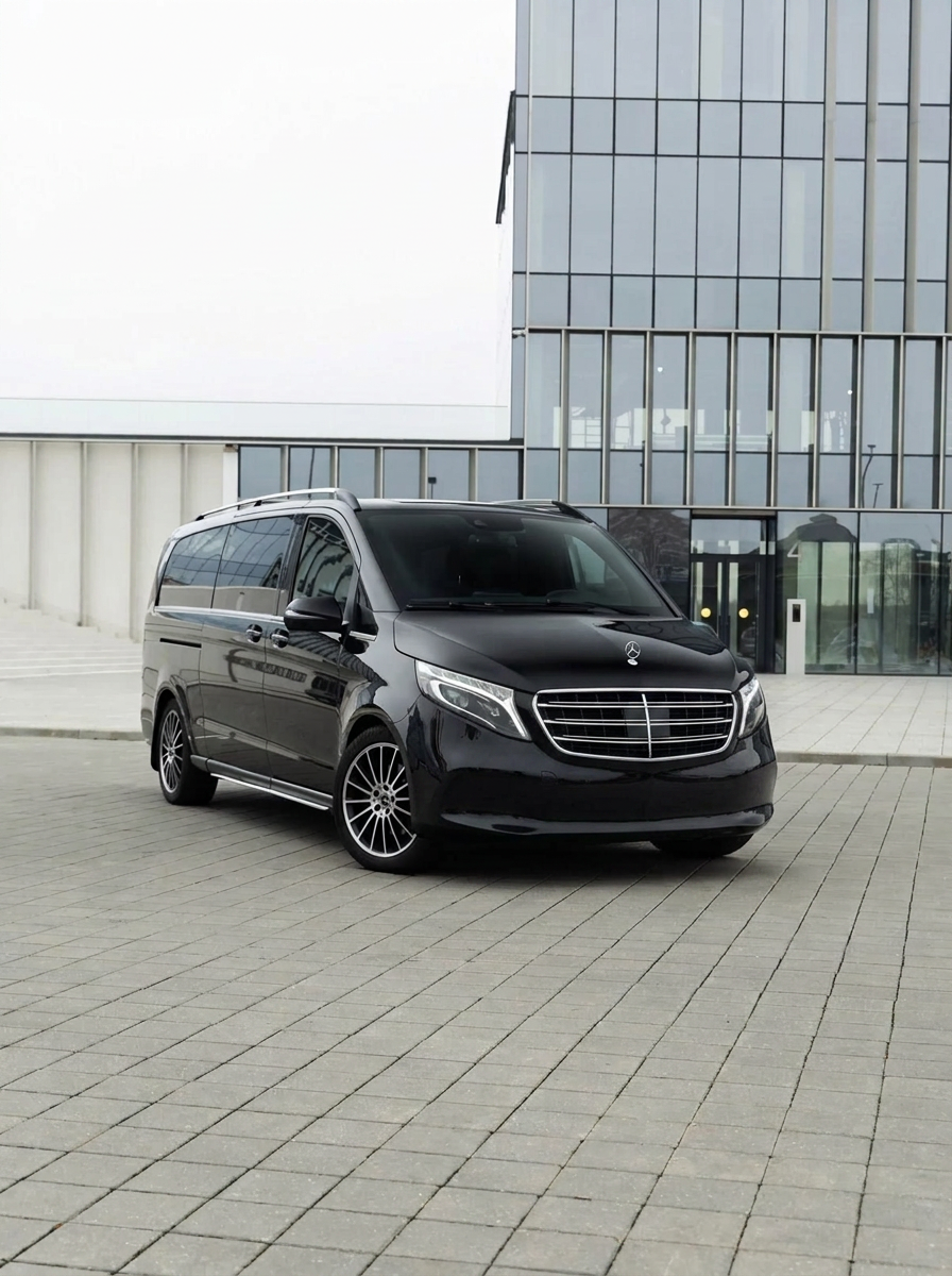 Plate-free Mercedes-Benz V-Class airport transfer vehicle